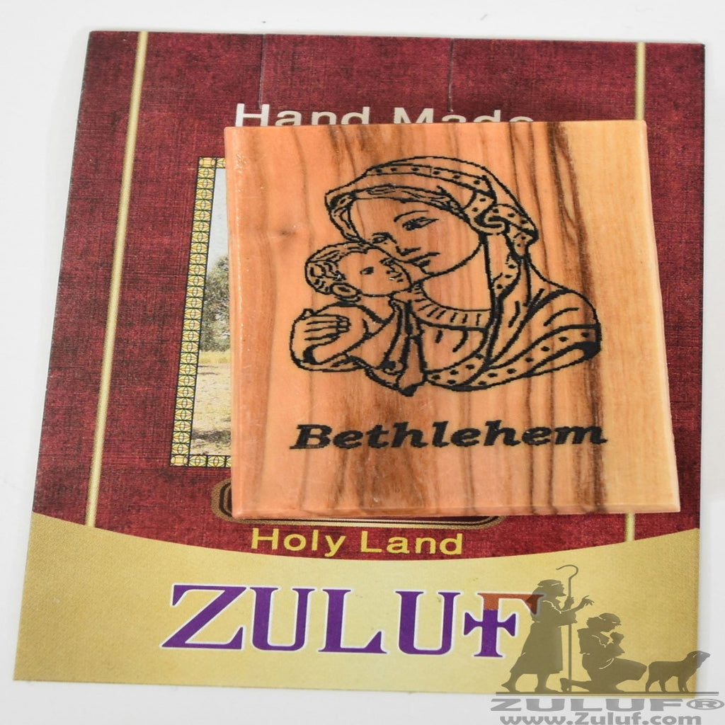 Mary Bethlehem with Jesus Child Olive Wood Magnet - Zuluf Olive Wood Factory - MAG030 - Zuluf