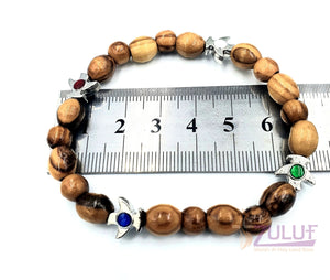 Olive wood hand made bracelet with colored bierds BRA043 - Zuluf
