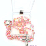 Pink Crystal Beads Rosary Catholic Necklace Holy Soil Medal & Crucifix - ROS034 - Zuluf