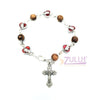 Red metallic bracelet and olive wood pieces with cross BRA048 - Zuluf