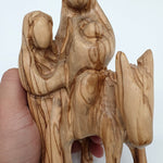 Sacred Artistry: Zuluf Large Hand-Carved Nativity Olive Wood Holy Family Flight to Egypt Statue - Jerusalem Israel - Christmas Religious Gift - Zuluf