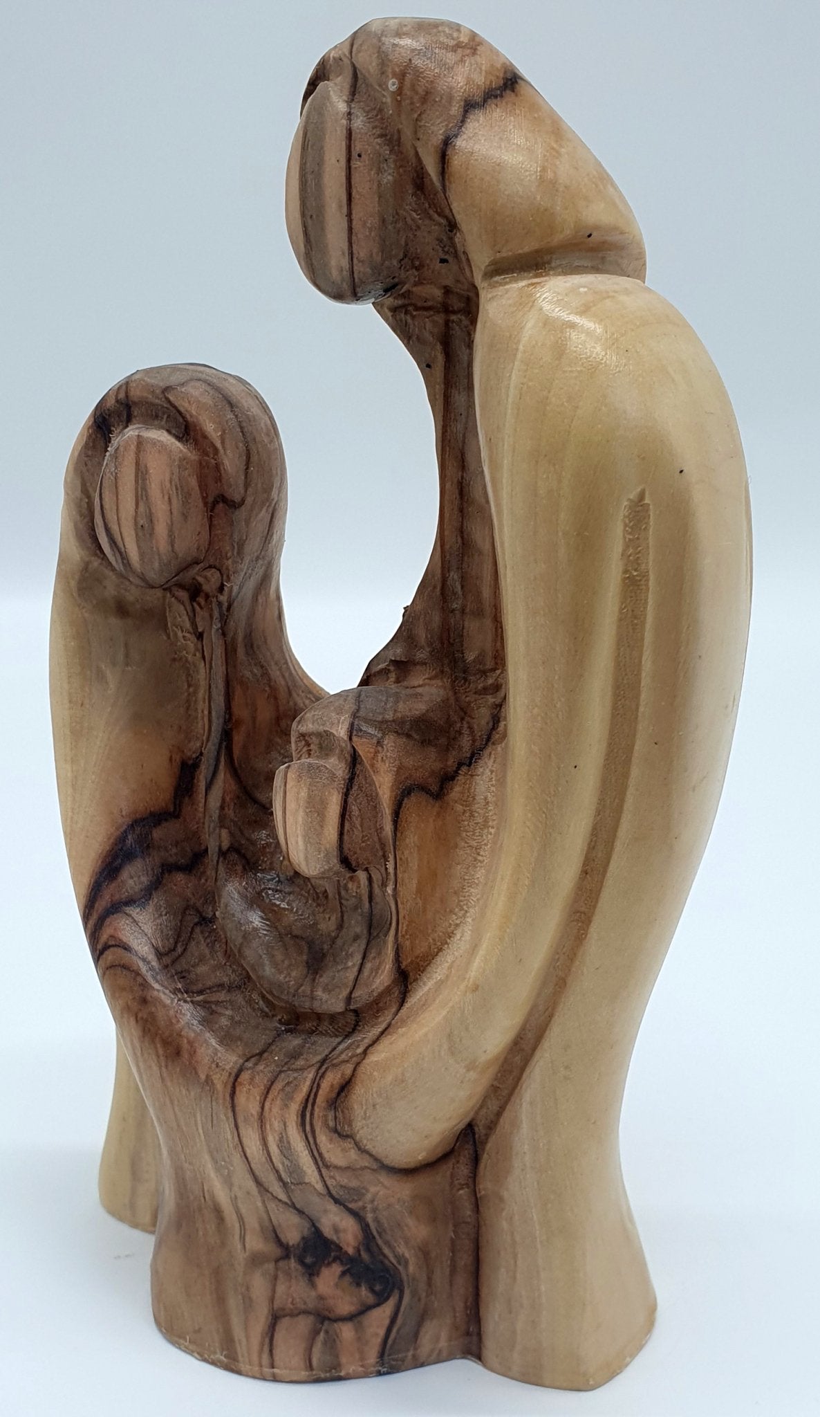 Sacred Elegance: Zuluf Hand-Carved Olive Wood Holy Family Statue from Bethlehem - Zuluf