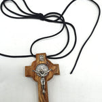 Silver Tone Saint Benedict Medal Crucifix Pendant with Olive Wood Cross - Meaningful and Stylish Religious Necklace - Zuluf