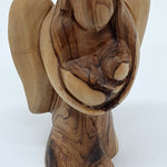 Small Handcrafted Olive Wood Angel and Baby Sculpture from Bethlehem - Spiritual Olive Wood Art for Home Decor - Zuluf