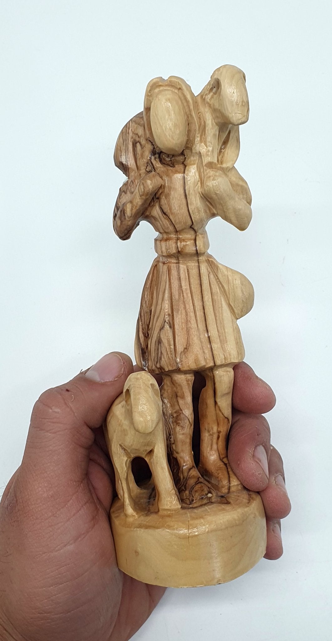 Zuluf Olive Wood Shepherd Carrying Lamb Statue - Handmade Religious Sculpture for Home Decor - Bethlehem Crafted 6.5-inch Art Piece - Zuluf