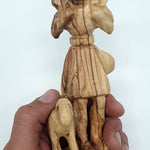 Zuluf Olive Wood Shepherd Carrying Lamb Statue - Handmade Religious Sculpture for Home Decor - Bethlehem Crafted 6.5-inch Art Piece - Zuluf