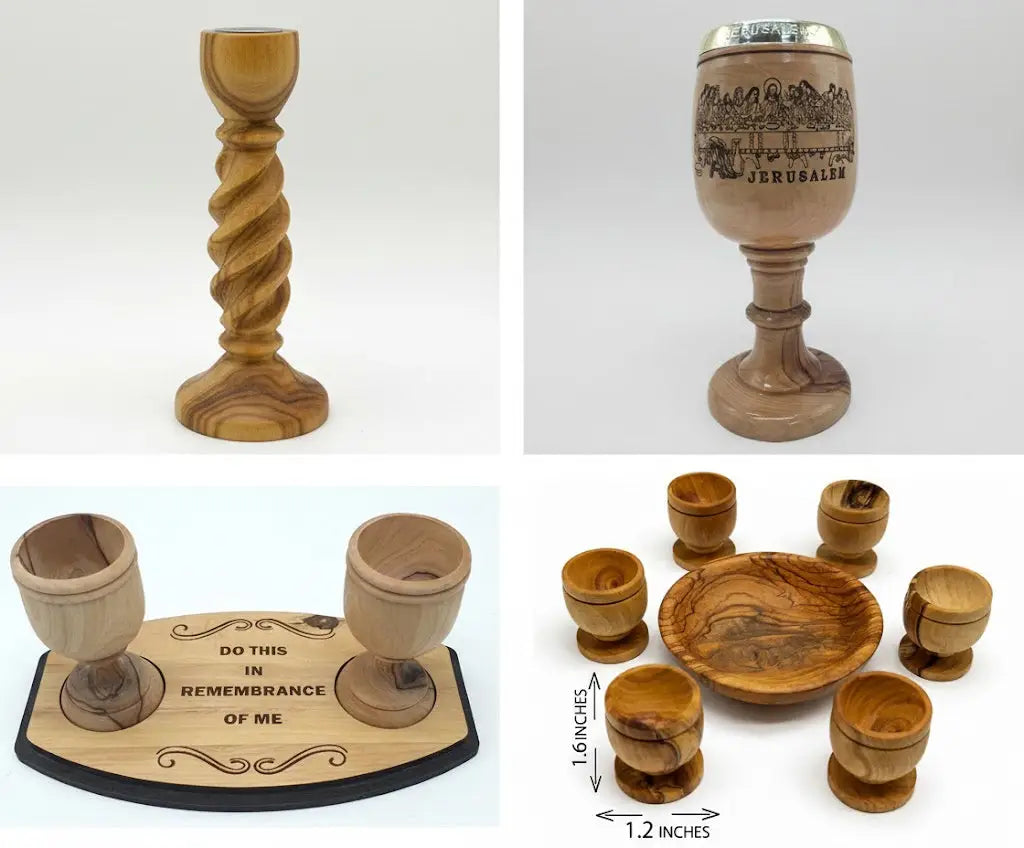 Faith in every detail: olive wood cups and candle holders