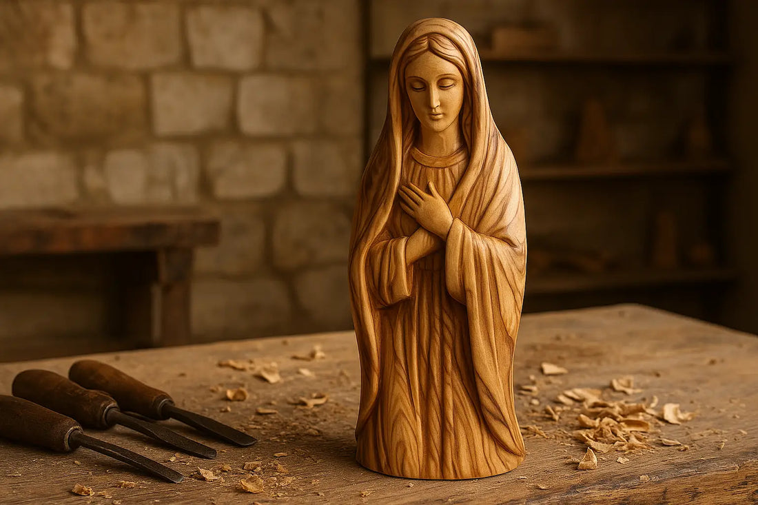 Hand-carved virgin mary from bethlehem: a blessing in olive wood