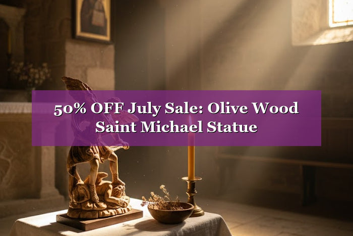 Saint Michael olive wood statue, 50% off July sale