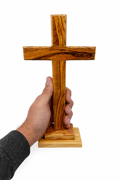 Handmade Olive Wood Cross from Bethlehem – Christian Cross Decor, Holy Land Gift – 6.1" 7.5" 9.25" 11.2" Sizes