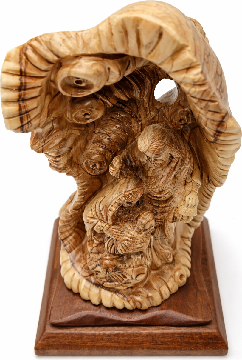 Hand-Carved Olive Wood Holy Family Statue from Bethlehem – Baby Jesus, Virgin Mary & Saint Joseph – Large Christian Nativity Sculpture