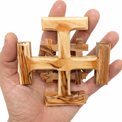 Olive Wood Crusader Jerusalem Cross from Bethlehem