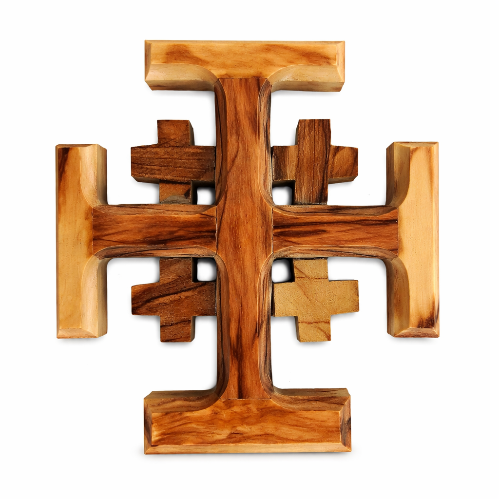 Olive Wood Crusader Jerusalem Cross from Bethlehem
