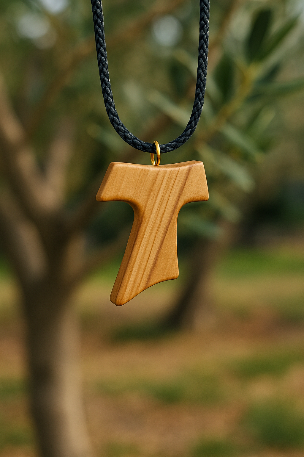 ✝️ Handcrafted Olive Wood Tau Cross Pendant Necklace – 1.8x1.7 Inches | Authentic Holy Land Gift from Zuluf
