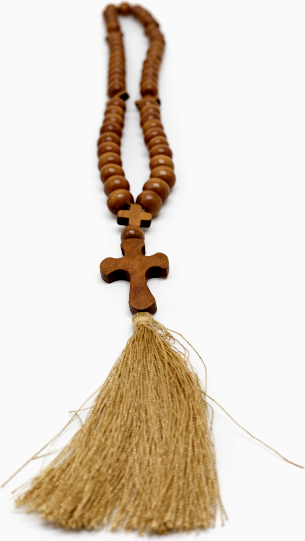 Handmade Olive Wood Rosary with Cross & Tassel | Crafted in Bethlehem, Holy Land