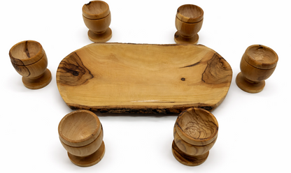 Olive Wood Mini Communion Cups Set of 6 with Bread Dish – Handmade in Bethlehem from Genuine Holy Land Olive Wood