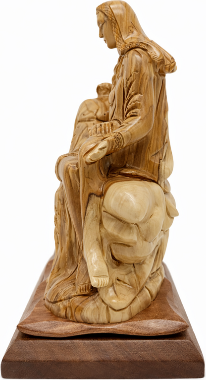 Hand Carved Olive Wood Pietà Statue 11” | Handmade Bethlehem Holy Land Christian Sculpture
