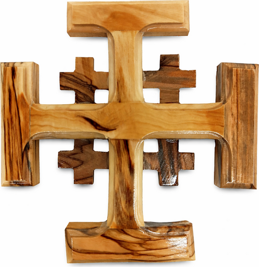 Olive Wood Crusader Jerusalem Cross from Bethlehem