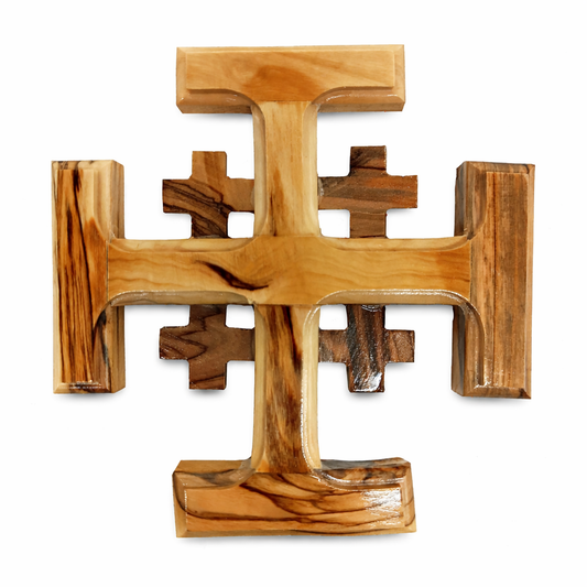 Olive Wood Crusader Jerusalem Cross from Bethlehem
