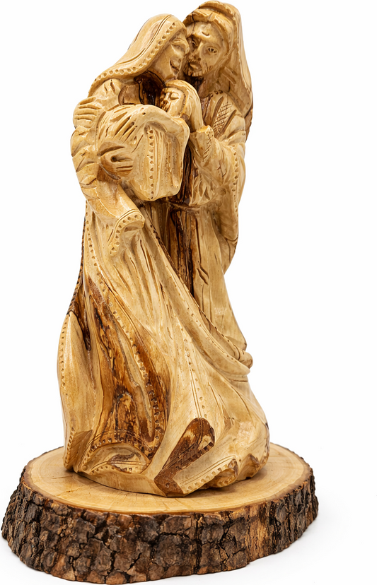 Hand Carved Holy Family Olive Wood Statue from Bethlehem – Authentic Handmade Christian Figurine