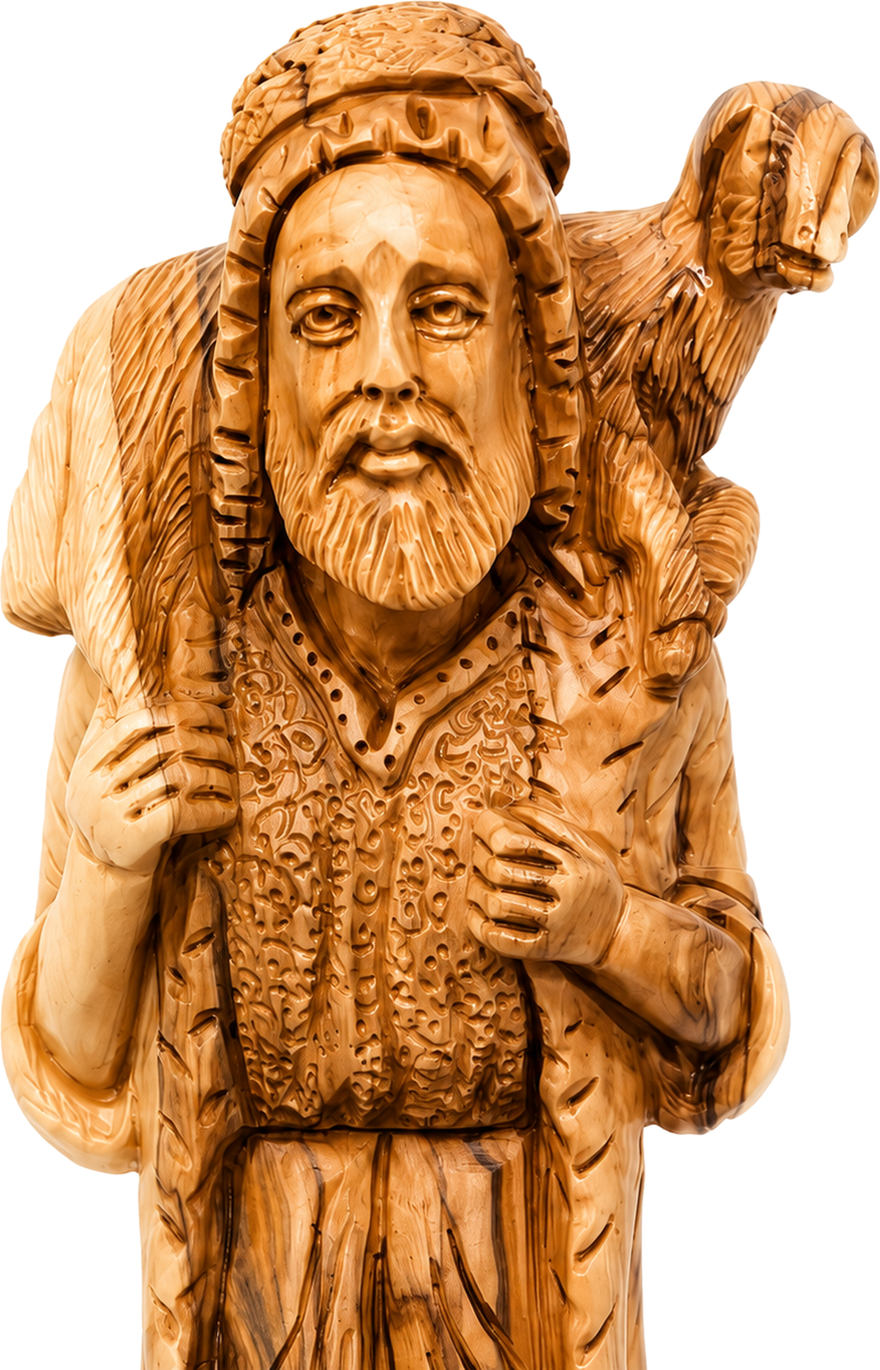 Olive Wood Good Shepherd Sculpture from the Holy Land — 12 Inch