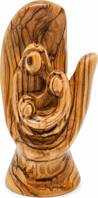 1 Olive Wood Hand Of God Holy Family Statue Bethlehem