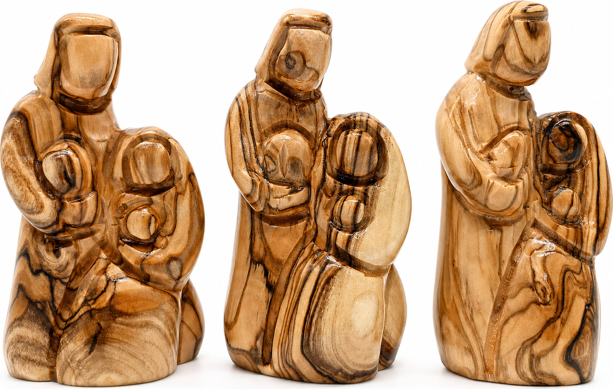 1 Olive Wood Holy Family Adoration Set Of 3 Figurines Bethlehem