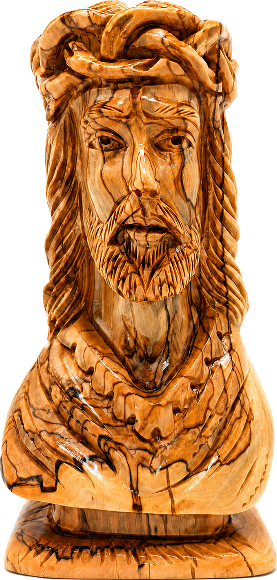 Hand Carved Jesus Christ Bust in Olive Wood — 8.2 Inch