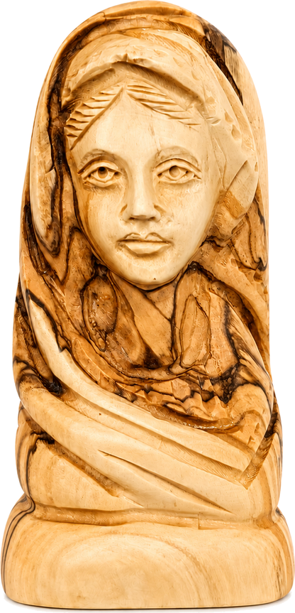 Hand-Carved Olive Wood Virgin Mary Bust 4.9 Inch Sorrowful Mother Mater Dolorosa from Bethlehem