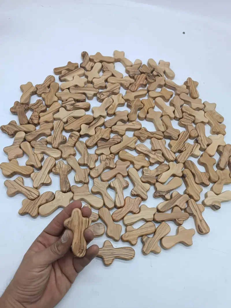 100 olive wood hand crosses (2.5’’) – factory seconds with small defects wholesale bulk pocket comfort