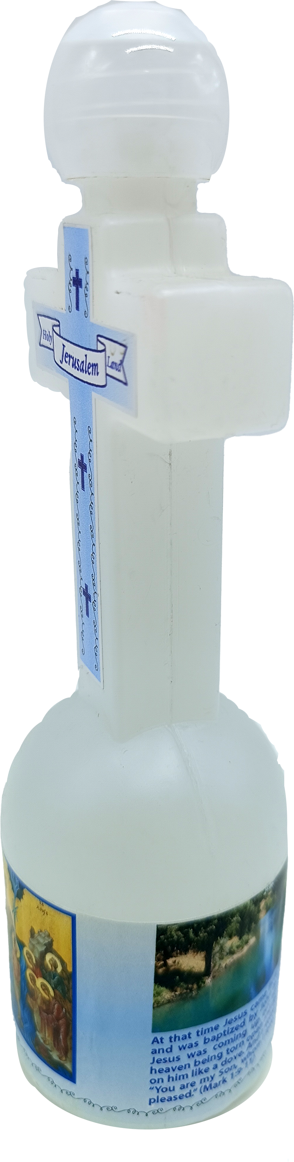 Cross-Shaped Holy Water Bottle from Jordan River – 5.3" Tall | 152g | Holy Land Souvenir with Jerusalem Label