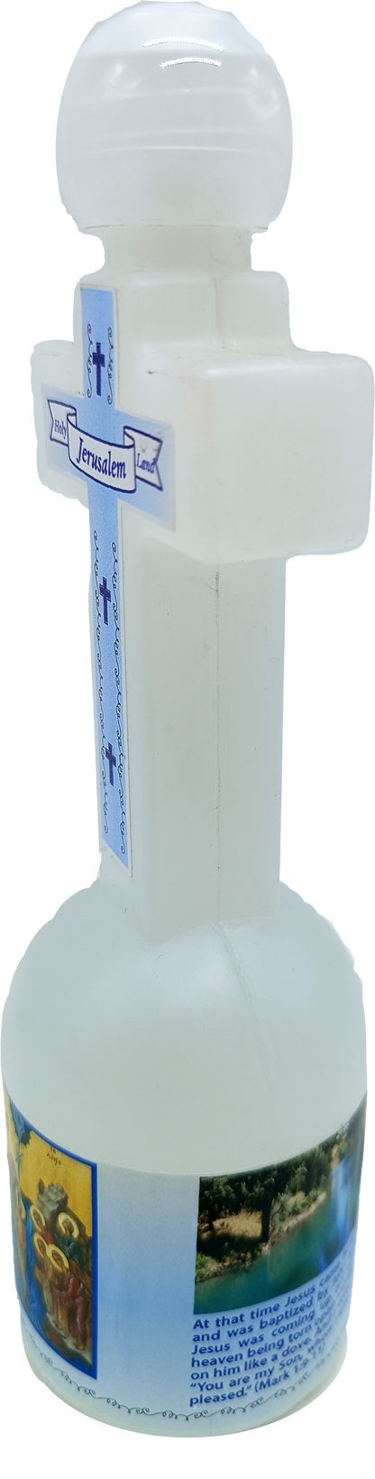 Cross-Shaped Holy Water Bottle from Jordan River – 5.3" Tall | 152g | Holy Land Souvenir with Jerusalem Label