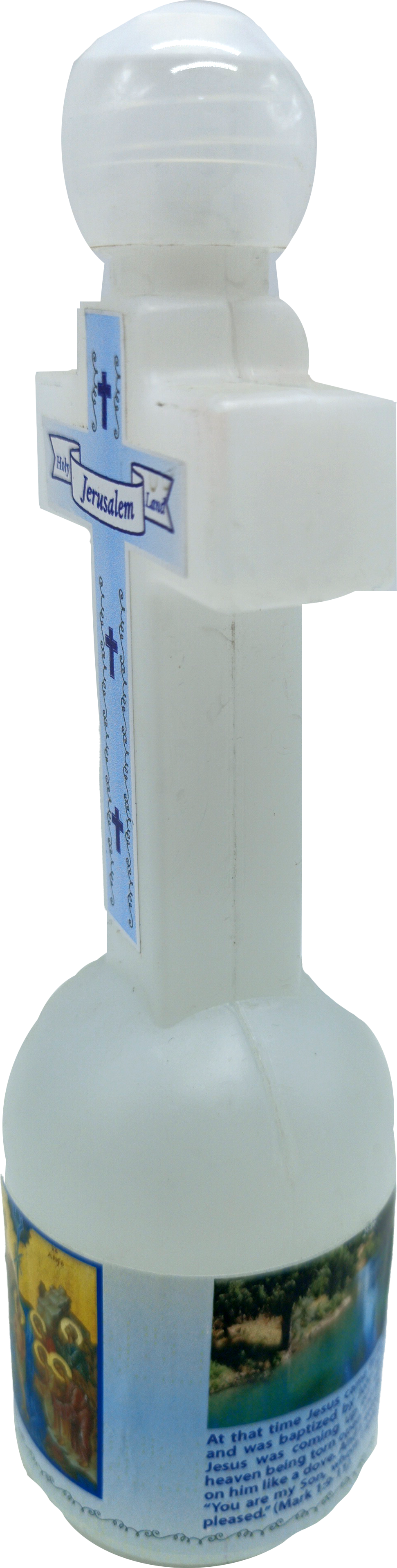 Cross-Shaped Holy Water Bottle from Jordan River – 5.3" Tall | 152g | Holy Land Souvenir with Jerusalem Label