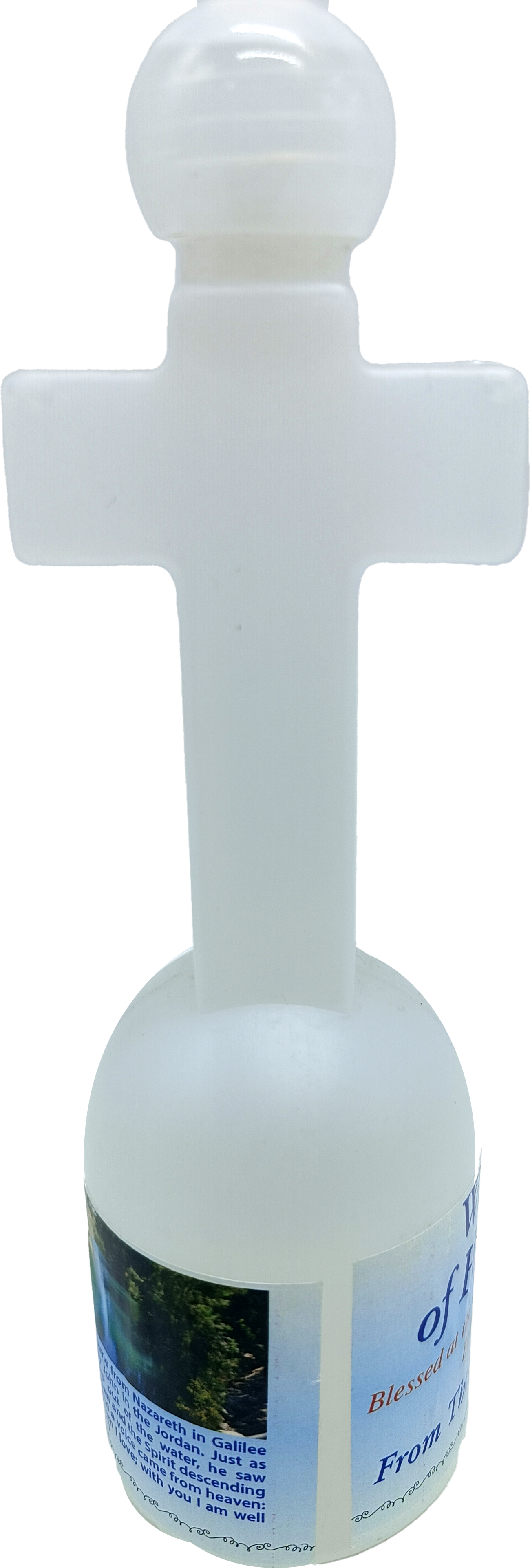 Cross-Shaped Holy Water Bottle from Jordan River – 5.3" Tall | 152g | Holy Land Souvenir with Jerusalem Label