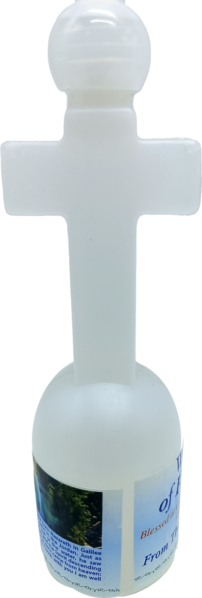 Cross-Shaped Holy Water Bottle from Jordan River – 5.3" Tall | 152g | Holy Land Souvenir with Jerusalem Label