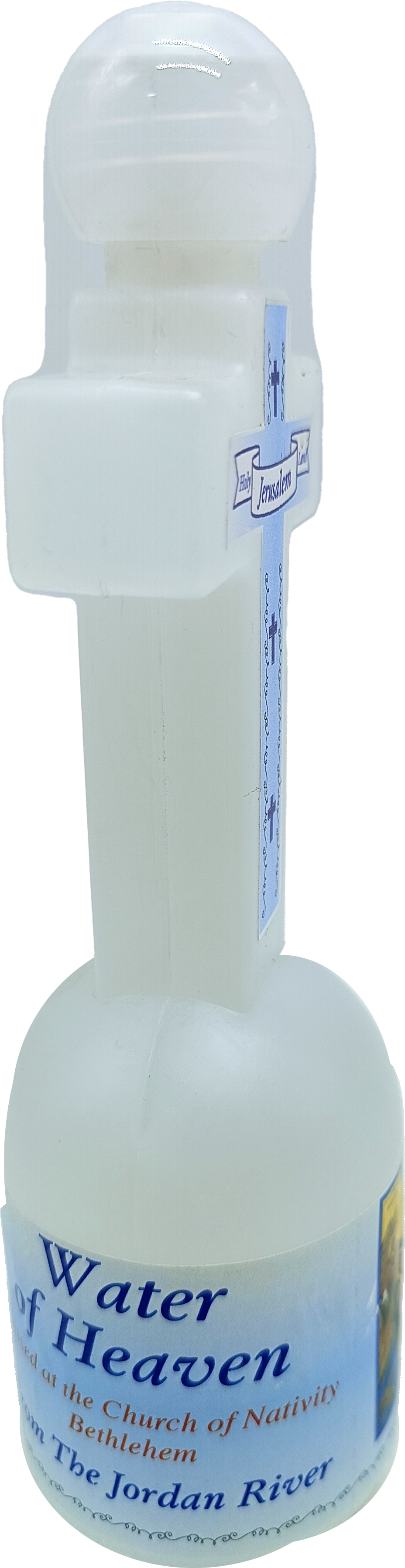 Cross-Shaped Holy Water Bottle from Jordan River – 5.3" Tall | 152g | Holy Land Souvenir with Jerusalem Label