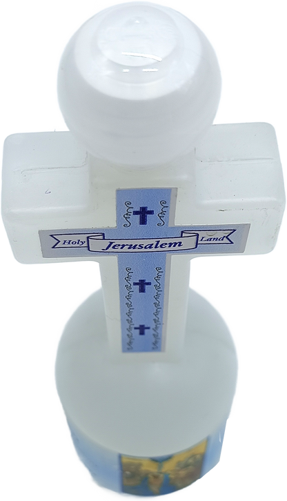 Cross-Shaped Holy Water Bottle from Jordan River – 5.3" Tall | 152g | Holy Land Souvenir with Jerusalem Label