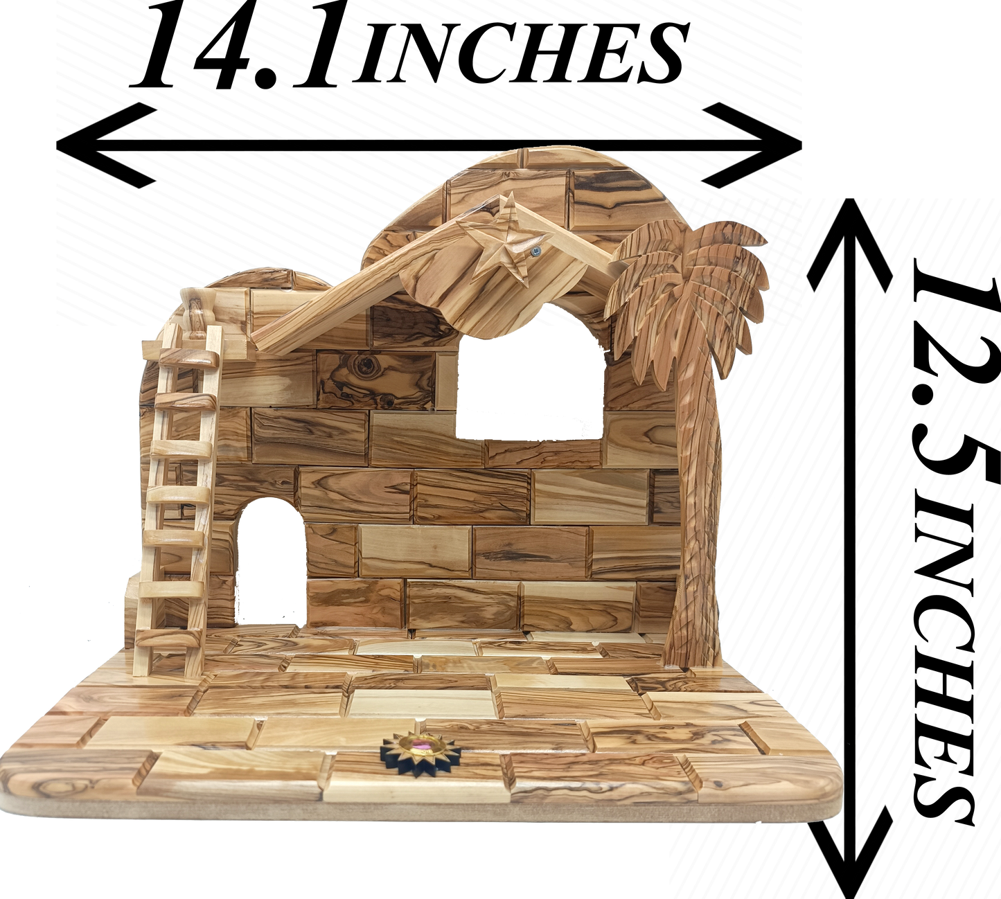 Hand-Carved Olive Wood Nativity Set from Bethlehem with Stable and Figurines (12.5 Inches Approximate)