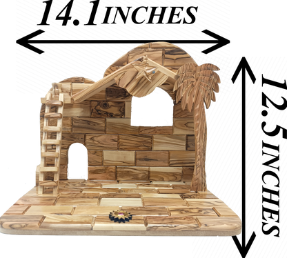 Hand-Carved Olive Wood Nativity Set from Bethlehem with Stable and Figurines (12.5 Inches Approximate)