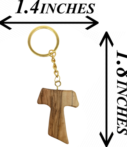 Hand crafted Olive Wood Tau Cross Keychain – Symbol of Faith and Protection