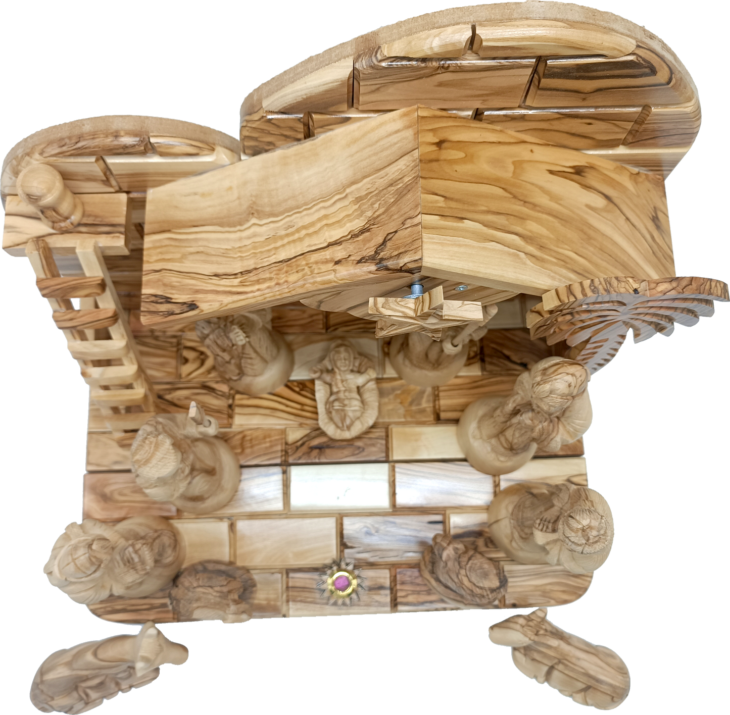 Hand-Carved Olive Wood Nativity Set from Bethlehem with Stable and Figurines (12.5 Inches Approximate)