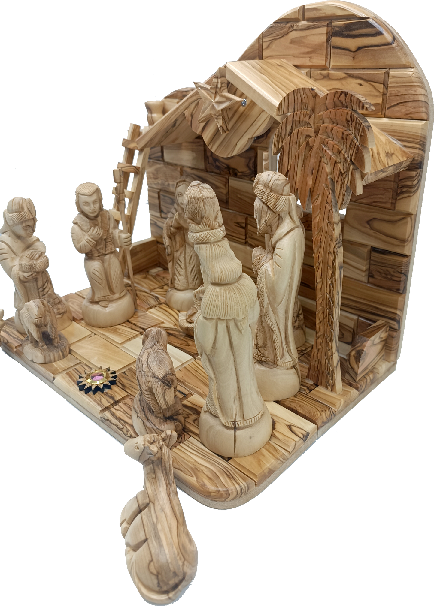 Hand-Carved Olive Wood Nativity Set from Bethlehem with Stable and Figurines (12.5 Inches Approximate)
