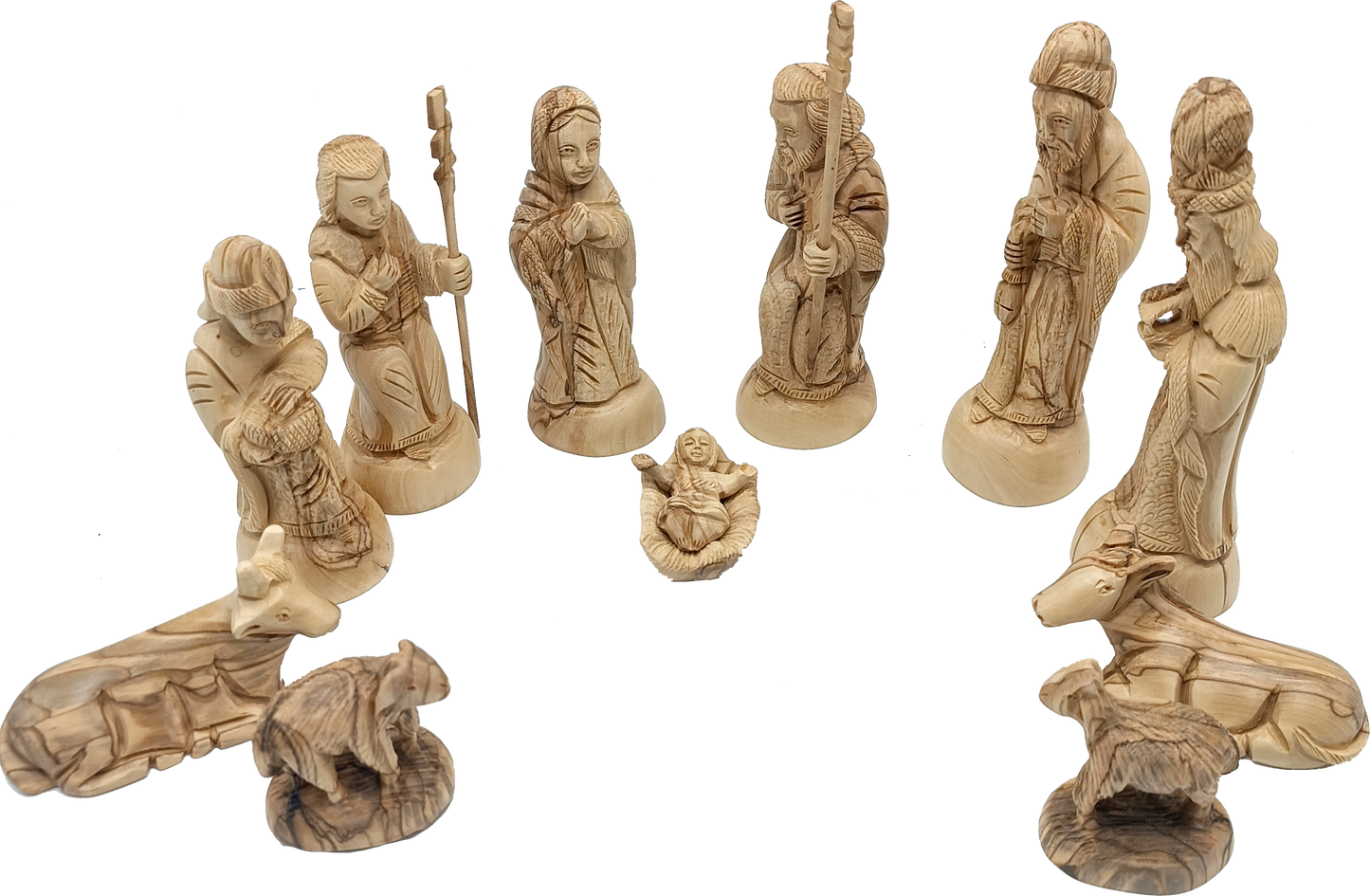 Hand-Carved Olive Wood Nativity Set from Bethlehem with Stable and Figurines (12.5 Inches Approximate)