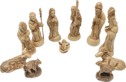 Hand-Carved Olive Wood Nativity Set from Bethlehem with Stable and Figurines (12.5 Inches Approximate)