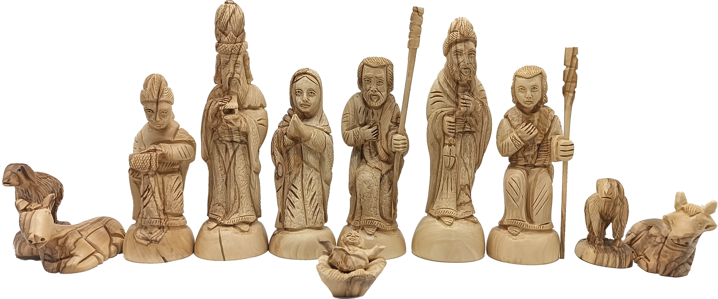 Hand-Carved Olive Wood Nativity Set from Bethlehem with Stable and Figurines (12.5 Inches Approximate)