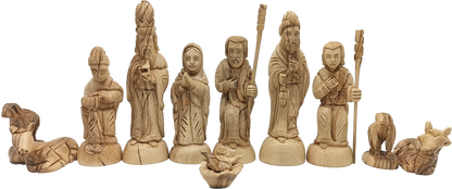 Hand-Carved Olive Wood Nativity Set from Bethlehem with Stable and Figurines (12.5 Inches Approximate)