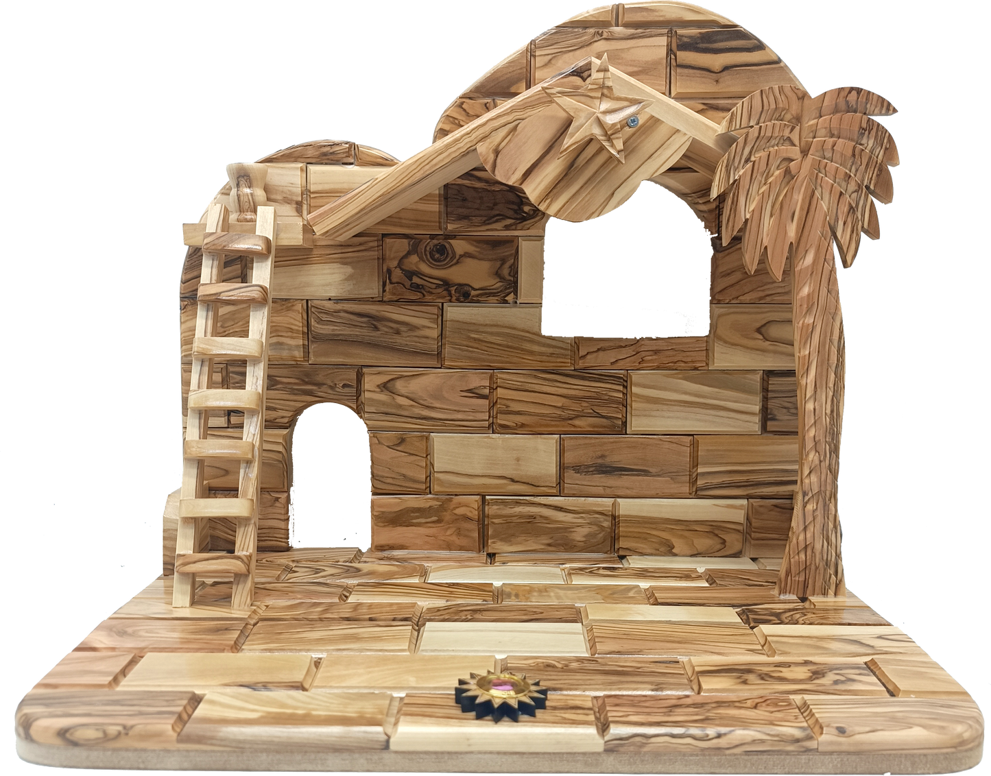Hand-Carved Olive Wood Nativity Set from Bethlehem with Stable and Figurines (12.5 Inches Approximate)