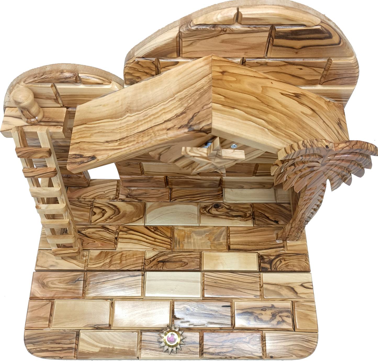 Hand-Carved Olive Wood Nativity Set from Bethlehem with Stable and Figurines (12.5 Inches Approximate)