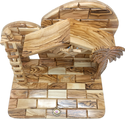 Hand-Carved Olive Wood Nativity Set from Bethlehem with Stable and Figurines (12.5 Inches Approximate)