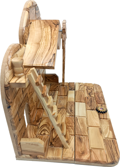 Hand-Carved Olive Wood Nativity Set from Bethlehem with Stable and Figurines (12.5 Inches Approximate)